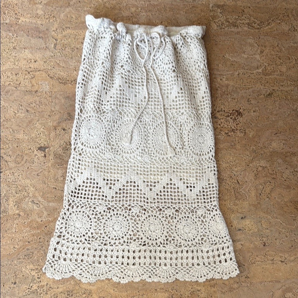 Y.A.R.N.S Crochet Lace Skirt in Beige